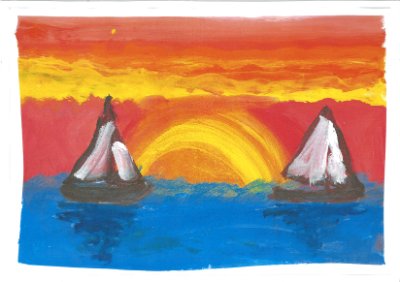 Sonnenuntergang mit 2 Segelschiffen