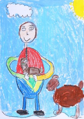 Mensch mit Hund triftt Hase