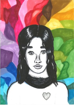 Portrait mit farbenfrohem Hintergrund