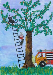 Feuerwehrmann rettet Katze