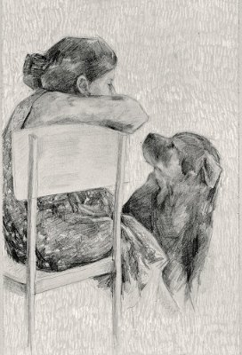 Zusammenhalt - Frau mit Hund