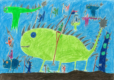 Freundliche Monster beim Spaziergang