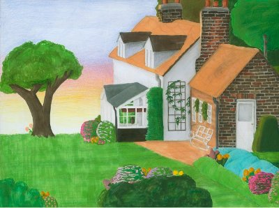 Cottage in the sunset